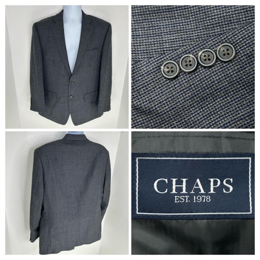 Chaps 100% Wool Gray Check Blazer Suit Coat Jacket Size 42R‎ Business Classic